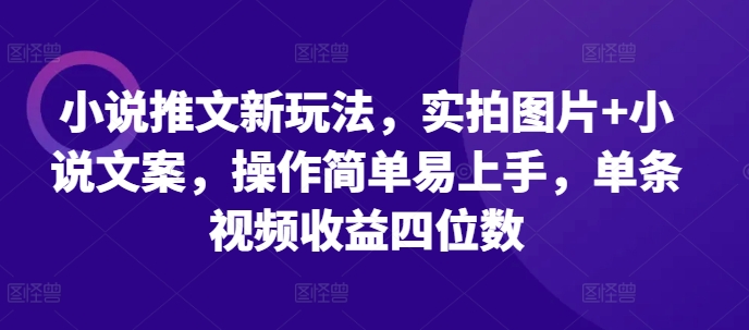 小说推文新玩法，实拍图片+小说文案，操作简单易上手，单条视频收益四位数-禾谷轻创网