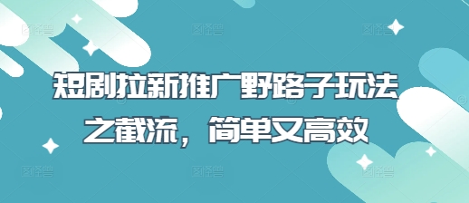短剧拉新推广野路子玩法之截流，简单又高效-禾谷轻创网