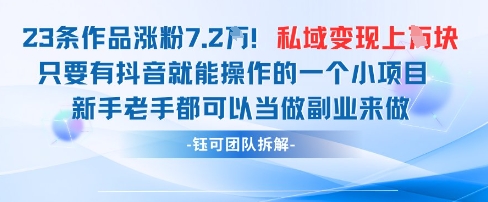 抖音私域项目23条作品涨粉7.2W，私域变现1W-禾谷轻创网