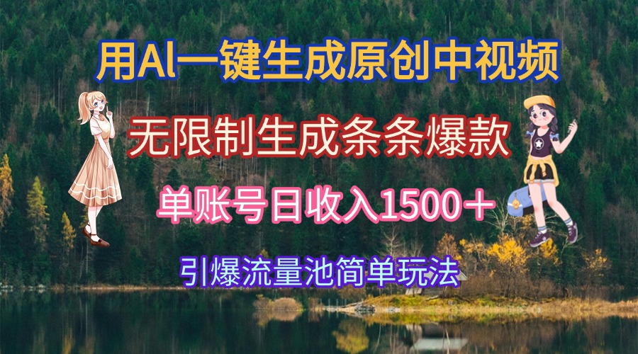用Al一键生成原创中视频，无限制生成条条爆款，单账号日收入1500＋引爆…-禾谷轻创网