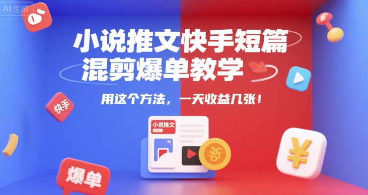 小说推文快手短篇混剪爆单教学，用这个方法，一天收益几张-禾谷轻创网