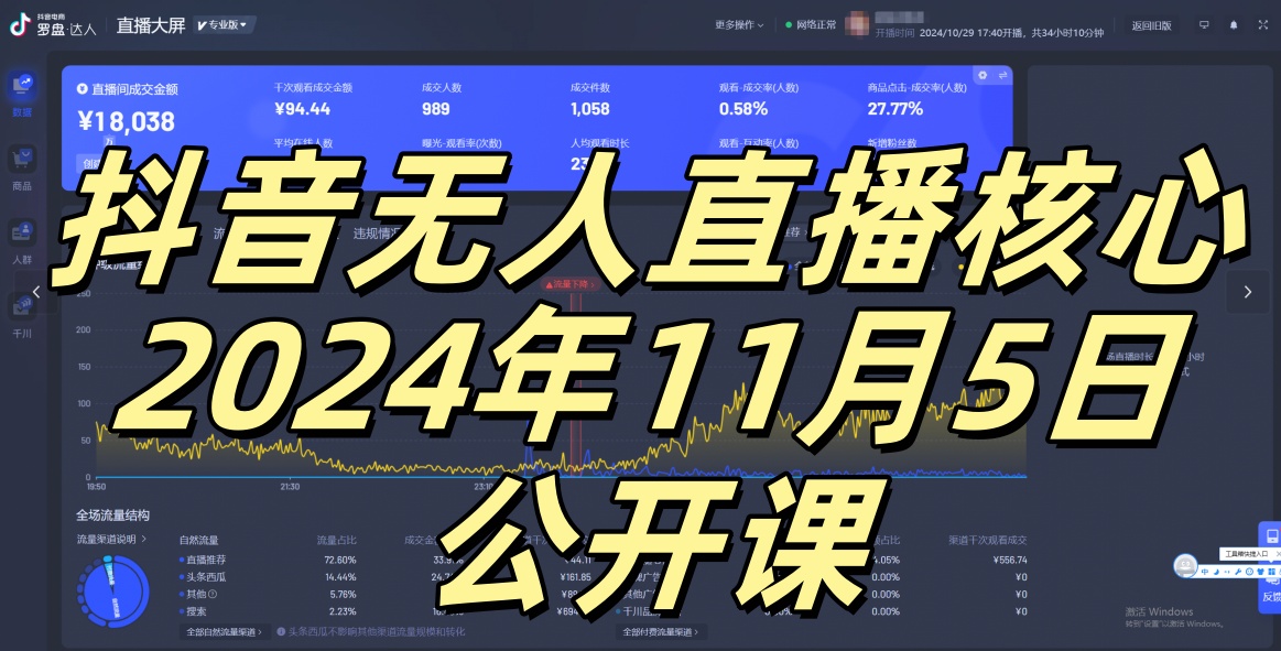 抖音无人直播核心公开课，咸鱼翻身小白可做带有睡后收入月入过万太简单【揭秘】-禾谷轻创网