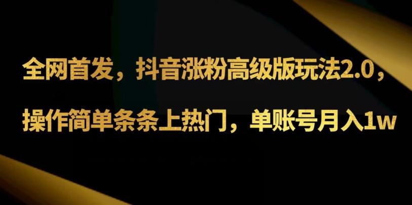 抖音涨粉高级版玩法3.0，操作简单条条上热门，单账号月入1w可批量矩阵（附1500素材）-禾谷轻创网
