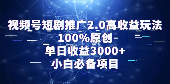 视频号短剧推广2.0高收益玩法，100%原创，单日收益3000+，小白必备项目-禾谷轻创网