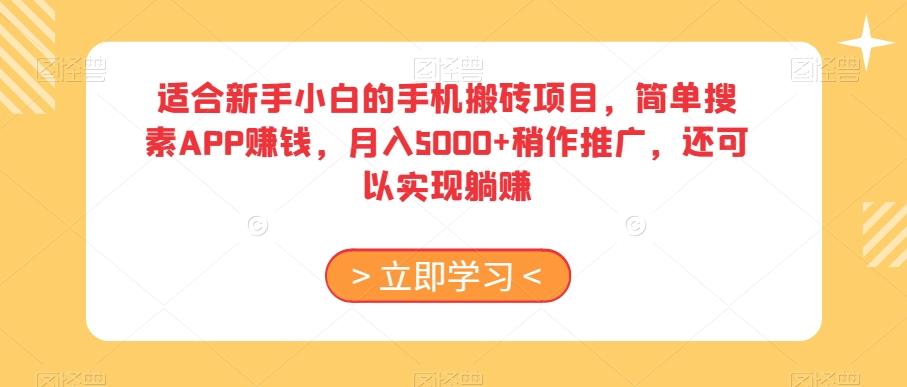 适合新手小白的手机搬砖项目，简单搜素APP赚钱，月入5000+稍作推广，还可以实现躺赚【揭秘】-禾谷轻创网