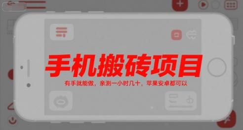 手机搬砖项目,有手就能做,亲测一小时几十,苹果安卓都可以-禾谷轻创网