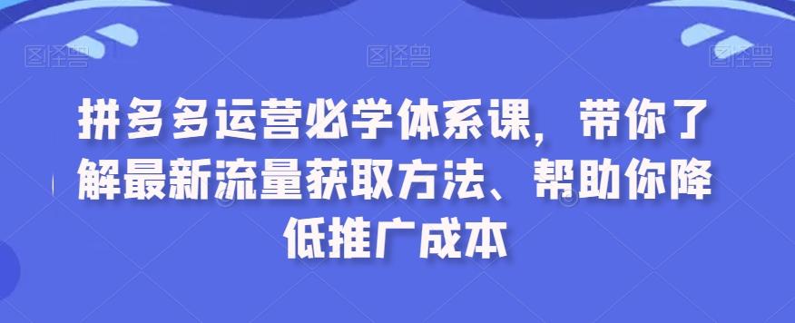 拼多多运营必学体系课，带你了解最新流量获取方法、帮助你降低推广成本-禾谷轻创网