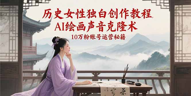 历史女性独白创作教程，AI绘画声音克隆术，10万粉账号运营秘籍-禾谷轻创网