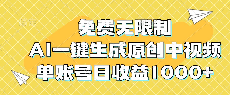 免费无限制，AI一键生成原创中视频，单账号日收益1000+-禾谷轻创网