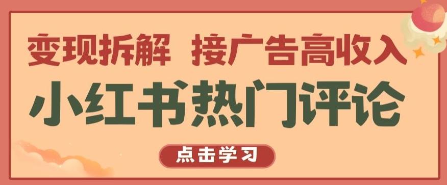 小红书热门评论，变现拆解，接广告高收入【揭秘 】-禾谷轻创网
