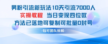 男粉引流新玩法10天引流7000人当日变现四位数可复制可批量0封号-禾谷轻创网