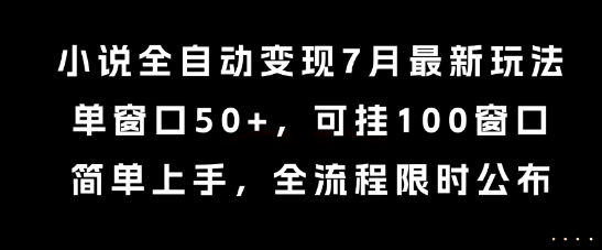 小说全自动变现7月玩法，单窗口50+，可挂100窗口，简单上手，全流程限时公布【揭秘】-禾谷轻创网