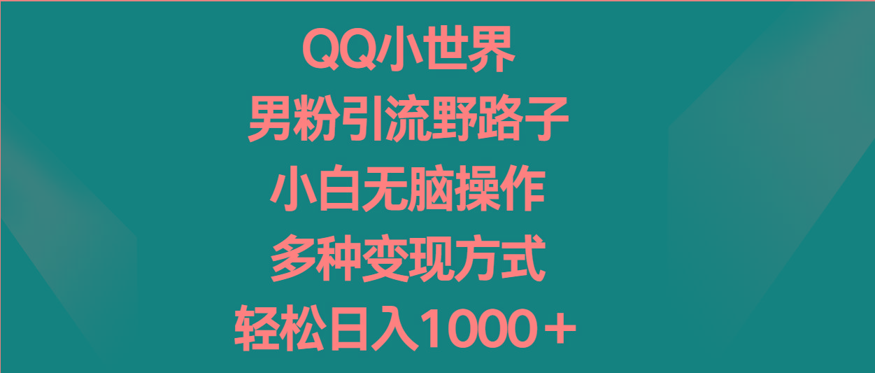 QQ小世界男粉引流野路子，小白无脑操作，多种变现方式轻松日入1000＋-禾谷轻创网