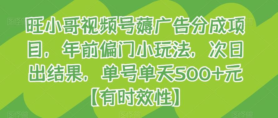 旺小哥视频号薅广告分成项目，年前偏门小玩法，次日出结果，单号单天500+元【有时效性】-禾谷轻创网