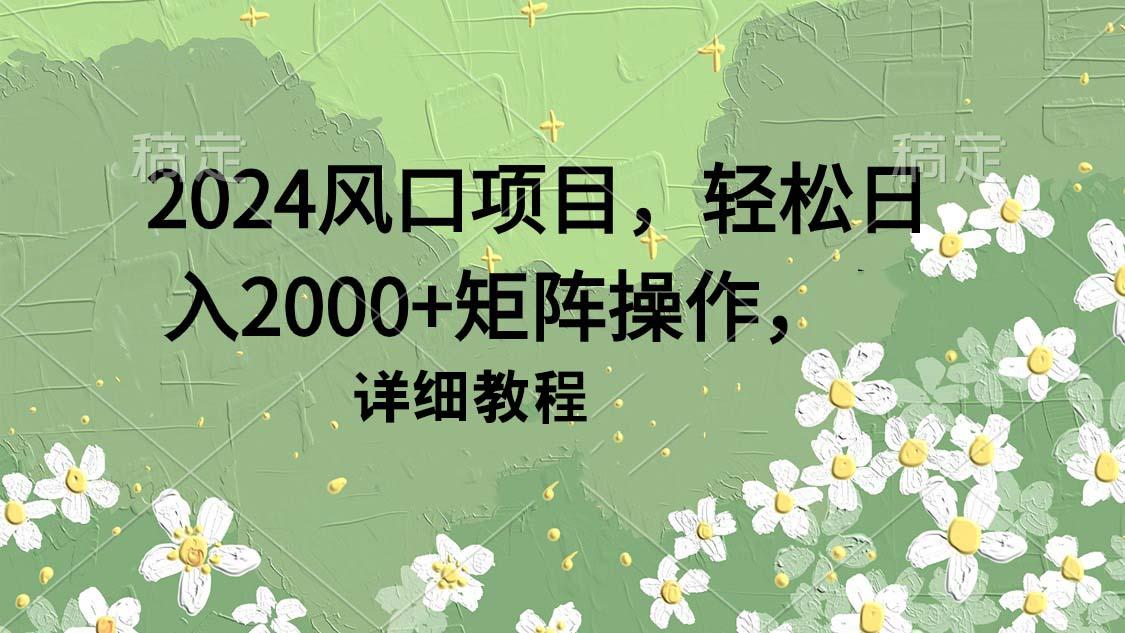 (9652期)2024风口项目，轻松日入2000+矩阵操作，详细教程-禾谷轻创网