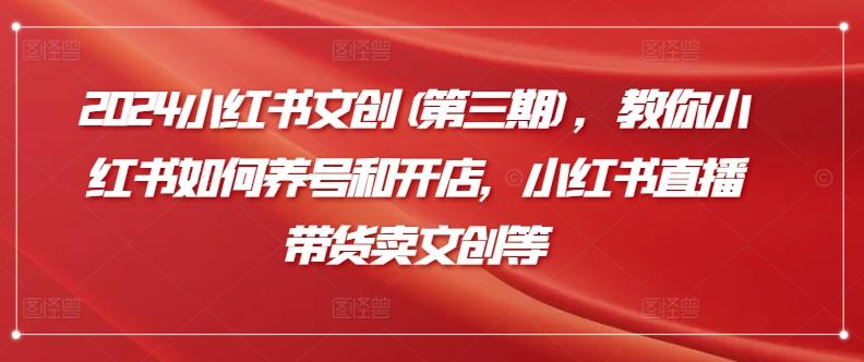 2024小红书文创(第三期)，教你小红书如何养号和开店，小红书直播带货卖文创等-禾谷轻创网