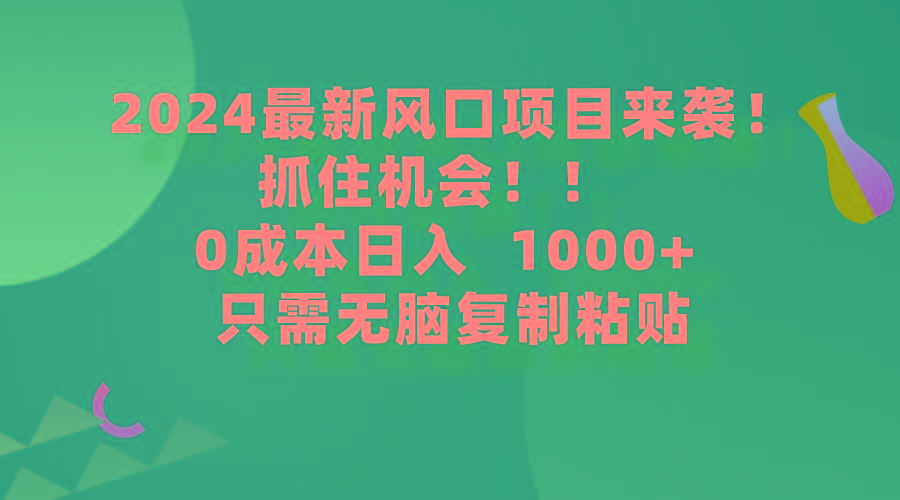 (9899期)2024最新风口项目来袭，抓住机会，0成本一部手机日入1000+，只需无脑复…-禾谷轻创网