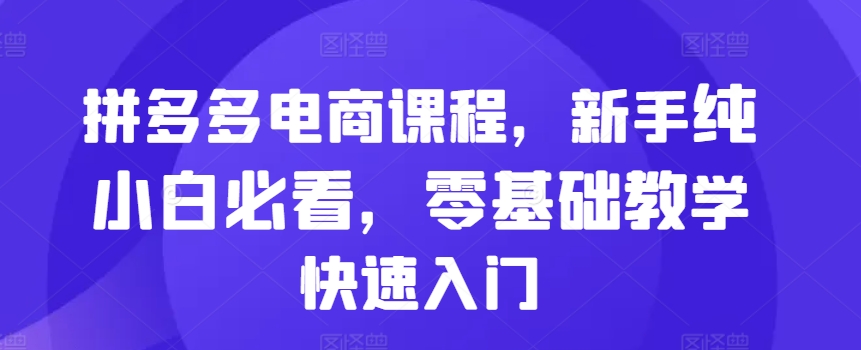 拼多多电商课程，新手纯小白必看，零基础教学快速入门-禾谷轻创网