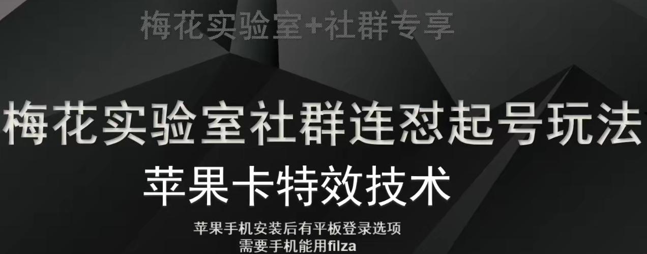 梅花实验室社群视频号连怼起号玩法，最新苹果卡特效技术-禾谷轻创网
