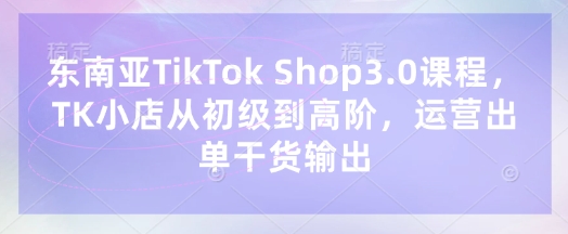 东南亚TikTok Shop3.0课程，TK小店​从初级到高阶，运营出单干货输出-禾谷轻创网
