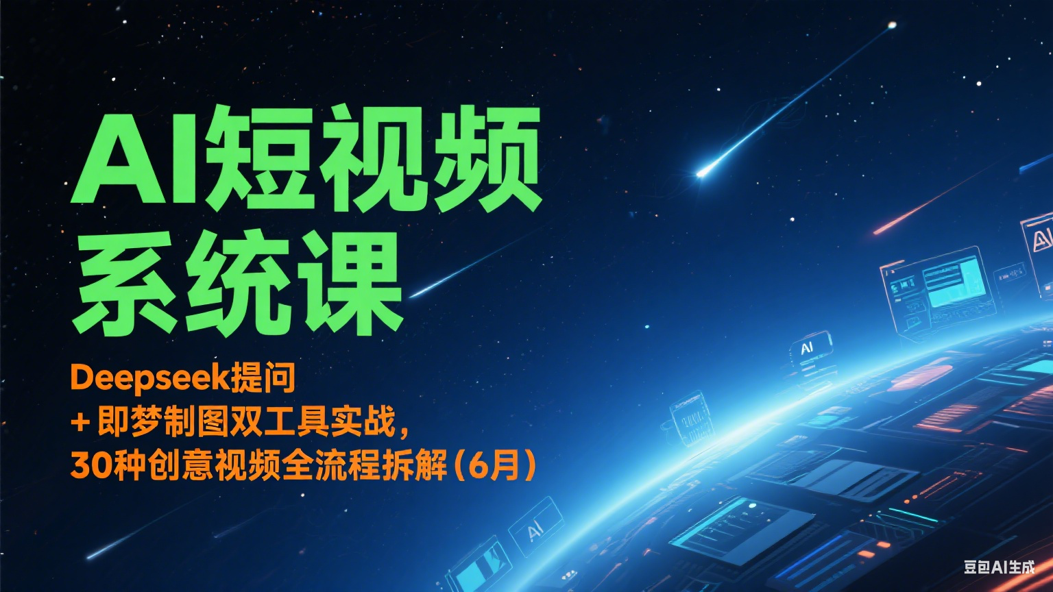 AI短视频系统课：Deepseek提问 + 即梦制图双工具实战，30种创意视频全流程拆解(6月)-禾谷轻创网