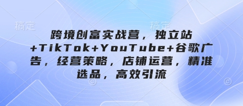 跨境创富实战营，独立站+TikTok+YouTube+谷歌广告，经营策略，店铺运营，精准选品，高效引流-禾谷轻创网