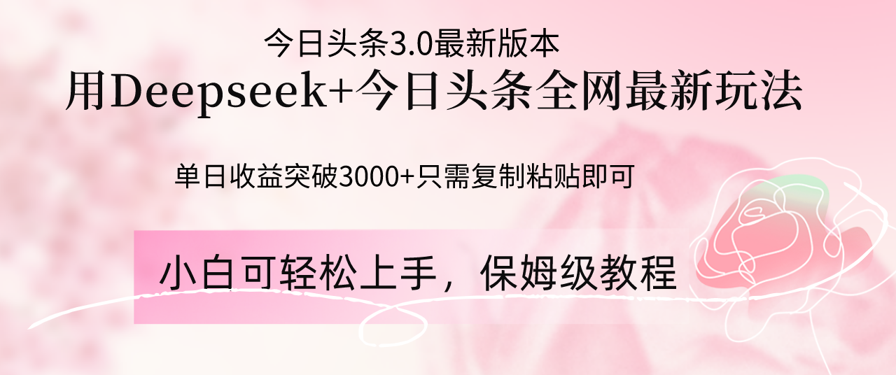 Deepseek结合今日头条全网最新玩法，单日收益突破3000+，只需要简单的...-禾谷轻创网
