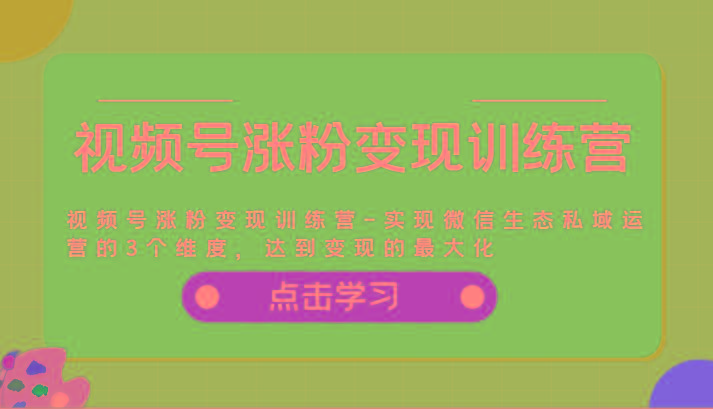 视频号涨粉变现训练营-实现微信生态私域运营的3个维度，达到变现的最大化-禾谷轻创网