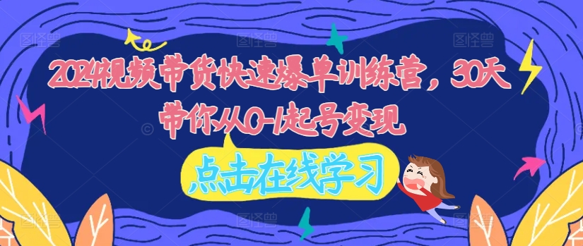 2024视频带货快速爆单训练营，30天带你从0-1起号变现-禾谷轻创网
