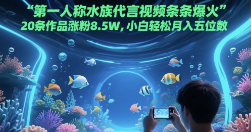 第一人称水族代言视频条条爆火，20条作品涨粉8.5W，小白轻松月入五位数-禾谷轻创网