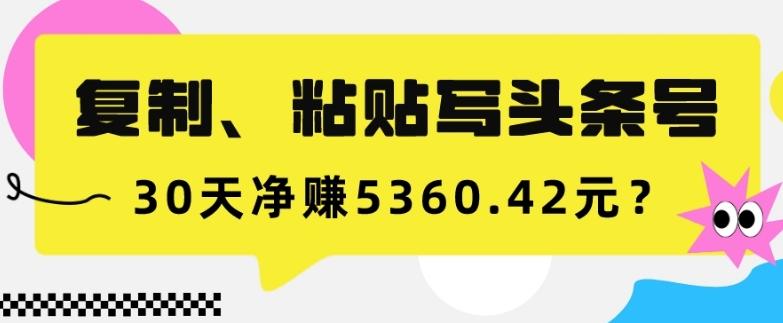 复制、粘贴写头条号，10分钟1篇，30天净赚5360.42元？-禾谷轻创网