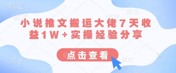 小说推文搬运大佬7天收益1W+实操经验分享-禾谷轻创网
