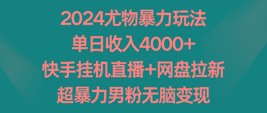 2024尤物暴力玩法 单日收入4000+快手挂机直播+网盘拉新 超暴力男粉无脑变现-禾谷轻创网