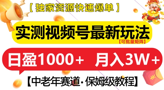 实测视频号最新玩法，中老年赛道，独家资源，月入过W+【揭秘】-禾谷轻创网