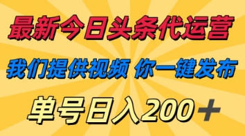 最新今日头条代运营，我们提供视频，你一键发布，单号日入200+【揭秘】-禾谷轻创网