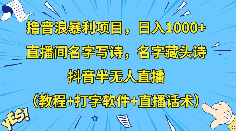 撸音浪暴利项目，日入1000+，直播间名字写诗，名字藏头诗，抖音半无人直播（教程+打字软件+直播话术）【揭秘】-禾谷轻创网
