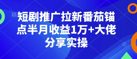 短剧推广拉新番茄锚点半月收益1万+大佬分享实操-禾谷轻创网