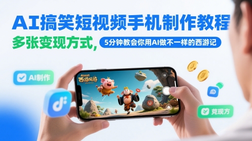AI搞笑短视频手机制作教程，多张变现方式，5分钟教会你用AI做不一样的西游记-禾谷轻创网