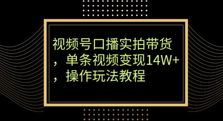 视频号口播实拍带货，单条视频变现14W+，操作玩法教程-禾谷轻创网