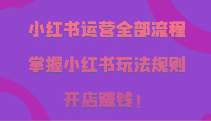 小红书运营全部流程，掌握小红书玩法规则，开店赚钱！-禾谷轻创网