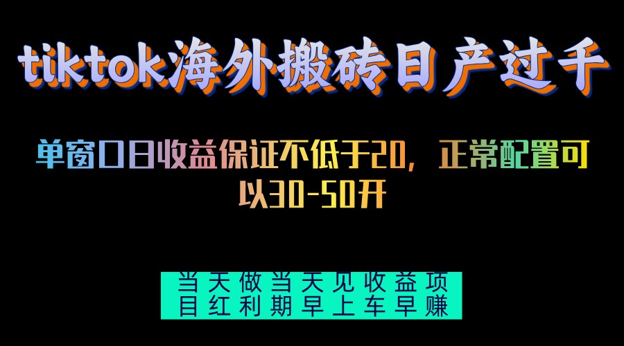tiktok海外搬砖项目单机日产过千当天做当天见收益-禾谷轻创网
