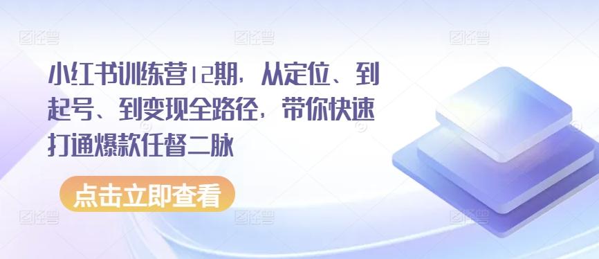 小红书训练营12期，从定位、到起号、到变现全路径，带你快速打通爆款任督二脉-禾谷轻创网