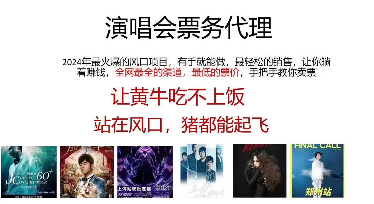 2024演唱会低价票务代理，全网最低的票价，手把手教你卖票，日入2000+-禾谷轻创网