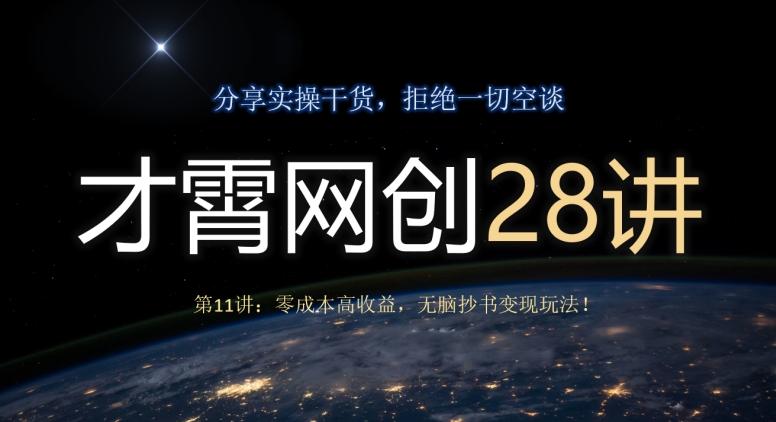 才霄网创28讲第11讲：零成本高收益，无脑抄书变现玩法！-禾谷轻创网