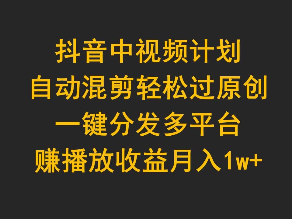 (9825期)抖音中视频计划，自动混剪轻松过原创，一键分发多平台赚播放收益，月入1w+-禾谷轻创网