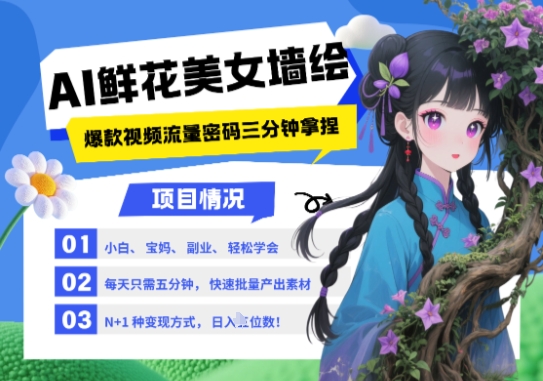 AI+墙绘+美女+鲜花，2025最火流量密码，小白三分钟学会，N种变现渠道，月入五位数-禾谷轻创网