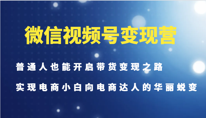 微信视频号变现营-普通人也能开启带货变现之路，实现电商小白向电商达人的华丽蜕变-禾谷轻创网