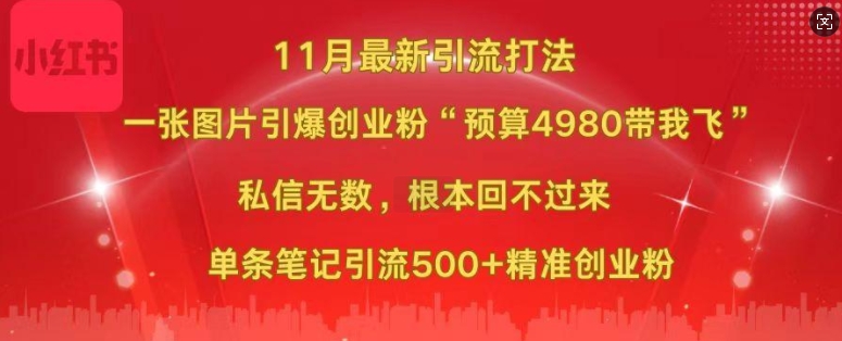 小红书11月最新图片打粉，一张图片引爆创业粉，“预算4980带我飞”，单条引流500+精准创业粉-禾谷轻创网