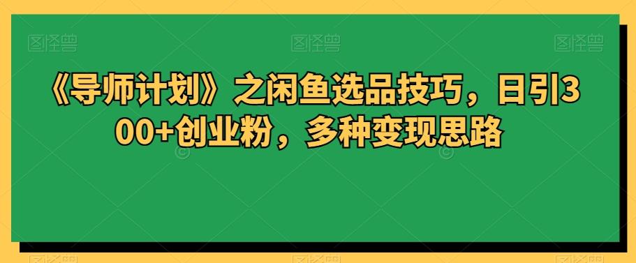 《导师计划》之闲鱼选品技巧，日引300+创业粉，多种变现思路-禾谷轻创网