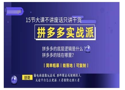 朋哥电商(拼多多实战派)，15节大课不讲废话只讲干货，简单粗暴 能落地 可复制-禾谷轻创网
